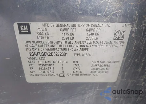 2013 Chevrolet Equinox Ltz z USA, uszkodzony, nr VIN 2GNFLGEK2D6272381